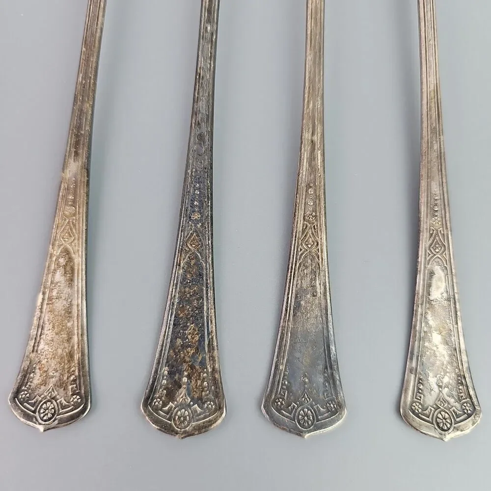S.E.B. Samuel E. Bernstein Silver Plate Ice Tea Spoons Copper Core Set 4